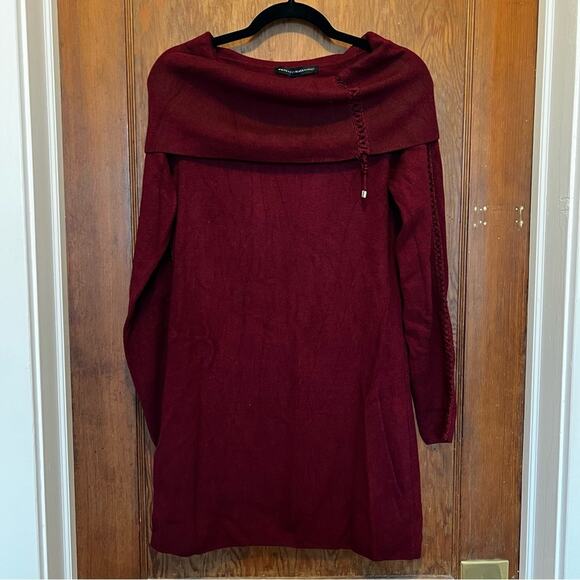 EUC White House Black‎ Market Cowl Off Shoulder Tunic Sweater Burgundy Medium - Picture 1 of 5